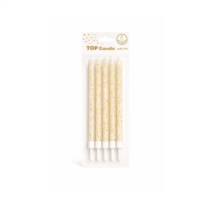 Altın Simli Beyaz Pasta Mumu Seti 15 cm 6 Parça