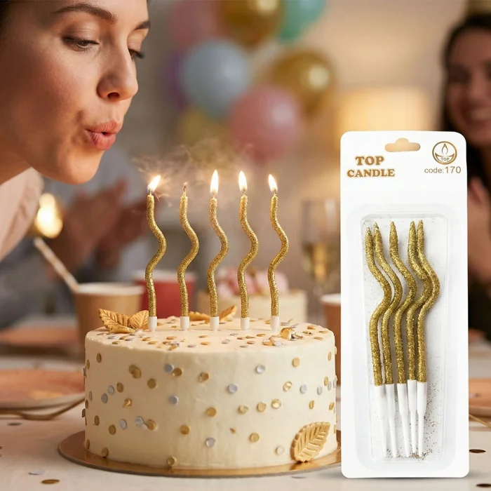 Altın Simli Kıvrımlı Doğum Günü Pasta Mumu