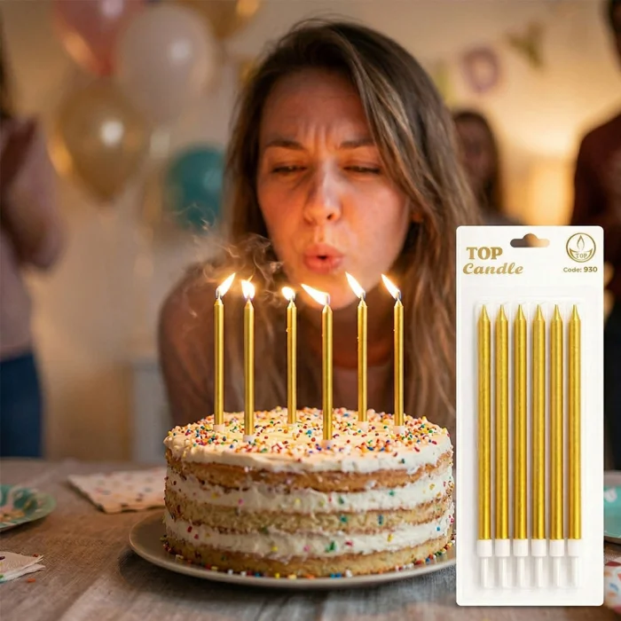 Altın Uzun Pasta Mum Seti 15cm 6 Parça