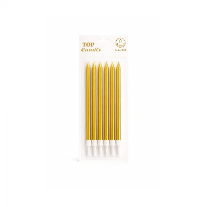 Altın Uzun Pasta Mum Seti 15cm 6 Parça