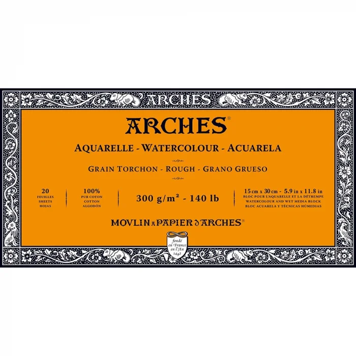 Arches Sulu Boya Defteri Blok Rough - Kalın Doku 300 gr. 15x30 cm. 20 Yaprak