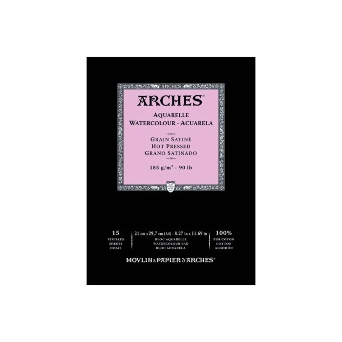 Arches Sulu Boya Defteri Blok Sıcak Baskı - Düz Doku 185 gr. 21x29 cm. 15 Yaprak