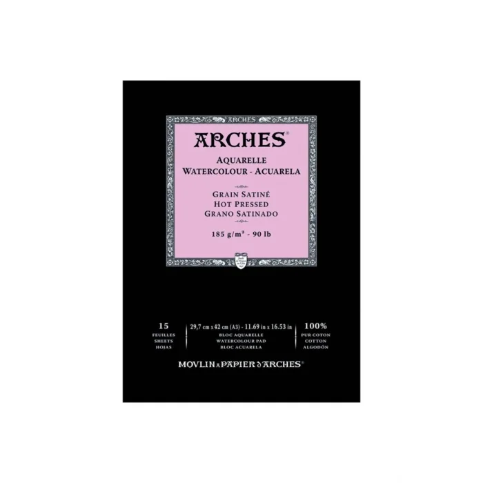 Arches Sulu Boya Defteri Blok Sıcak Baskı - Düz Doku 185 gr. 29x42 cm. 15 Yaprak