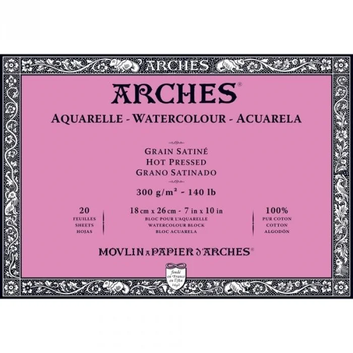 Arches Sulu Boya Defteri Blok Sıcak Baskı - Düz Doku 300 gr. 18x26 cm. 20 Yaprak