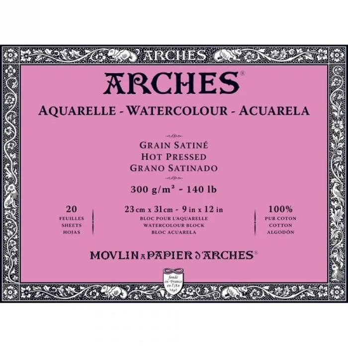 Arches Sulu Boya Defteri Blok Sıcak Baskı - Düz Doku 300 gr. 23x31 cm. 20 Yaprak
