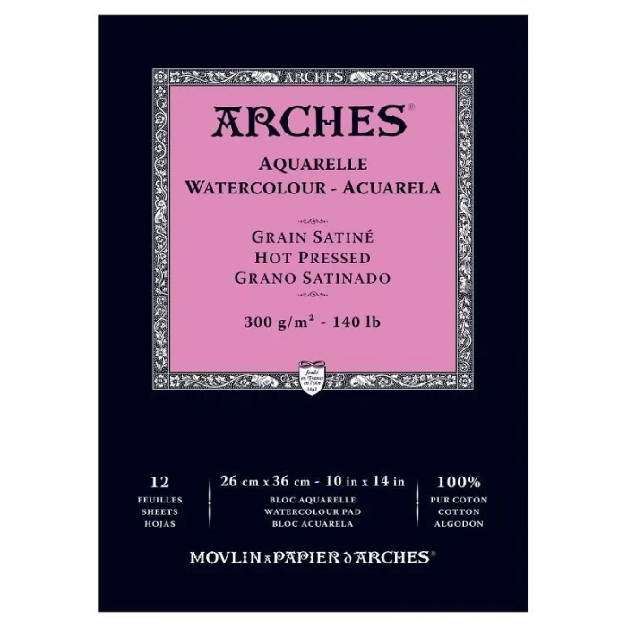 Arches Sulu Boya Defteri Blok Sıcak Baskı - Düz Doku 300 gr. 26x36 cm. 12 Yaprak
