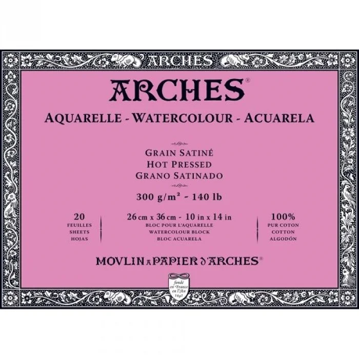 Arches Sulu Boya Defteri Blok Sıcak Baskı - Düz Doku 300 gr. 26x36 cm. 20 Yaprak