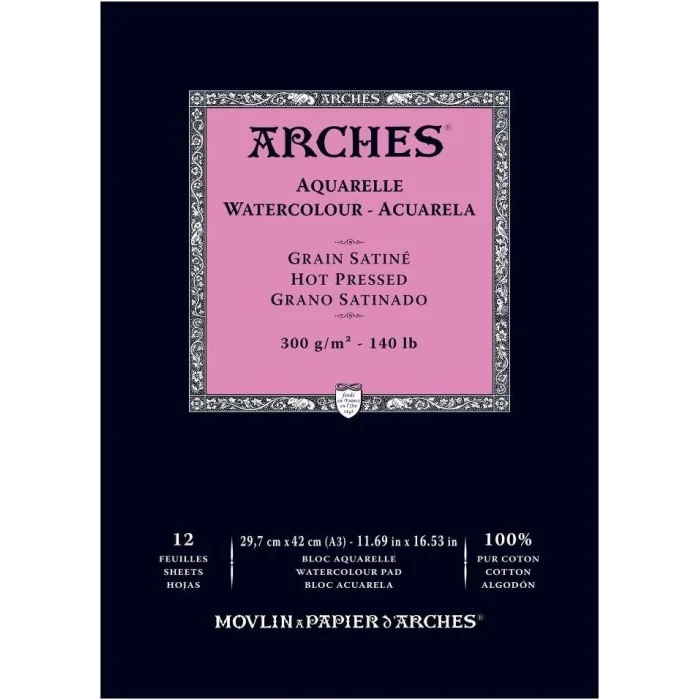 Arches Sulu Boya Defteri Blok Sıcak Baskı - Düz Doku 300 gr. 29x42 cm. 12 Yaprak