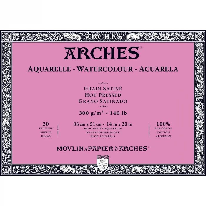 Arches Sulu Boya Defteri Blok Sıcak Baskı - Düz Doku 300 gr. 36x51 cm. 20 Yaprak