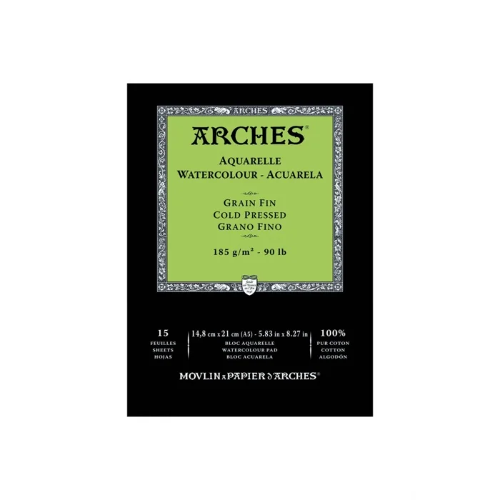Arches Sulu Boya Defteri Blok Soğuk Baskı - Orta Doku 185 gr. 15x21 cm. 15 Yaprak