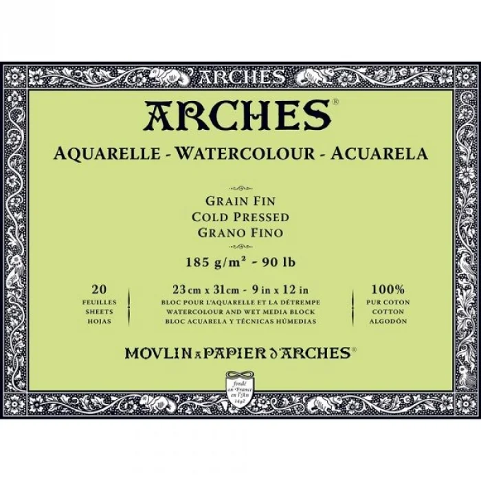 Arches Sulu Boya Defteri Blok Soğuk Baskı - Orta Doku 185 gr. 23x31 cm. 20 Yaprak