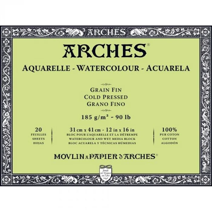 Arches Sulu Boya Defteri Blok Soğuk Baskı - Orta Doku 185 gr. 31x41 cm. 20 Yaprak