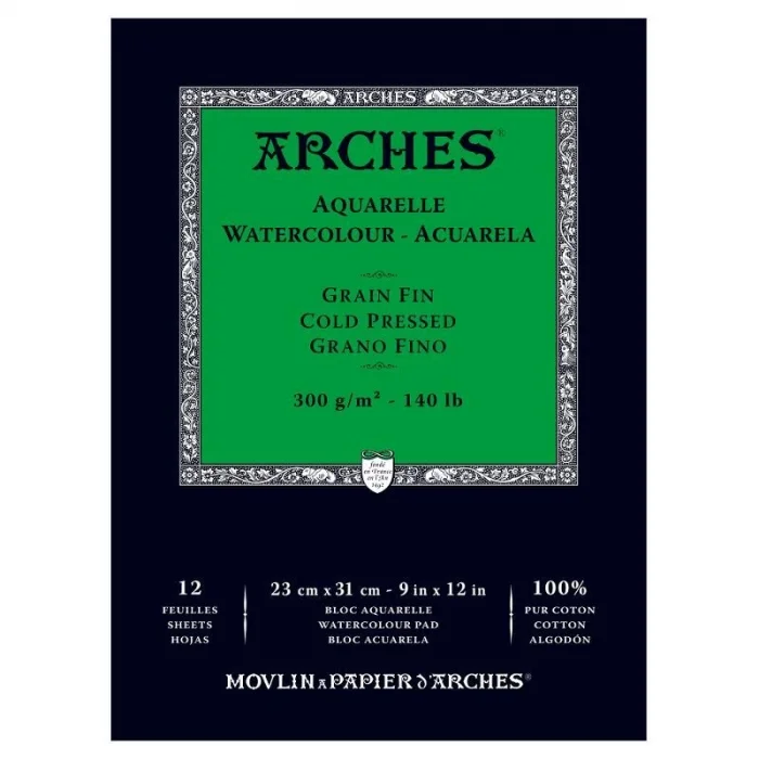 Arches Sulu Boya Defteri Blok Soğuk Baskı - Orta Doku 300 gr. 23x31 cm. 12 Yaprak