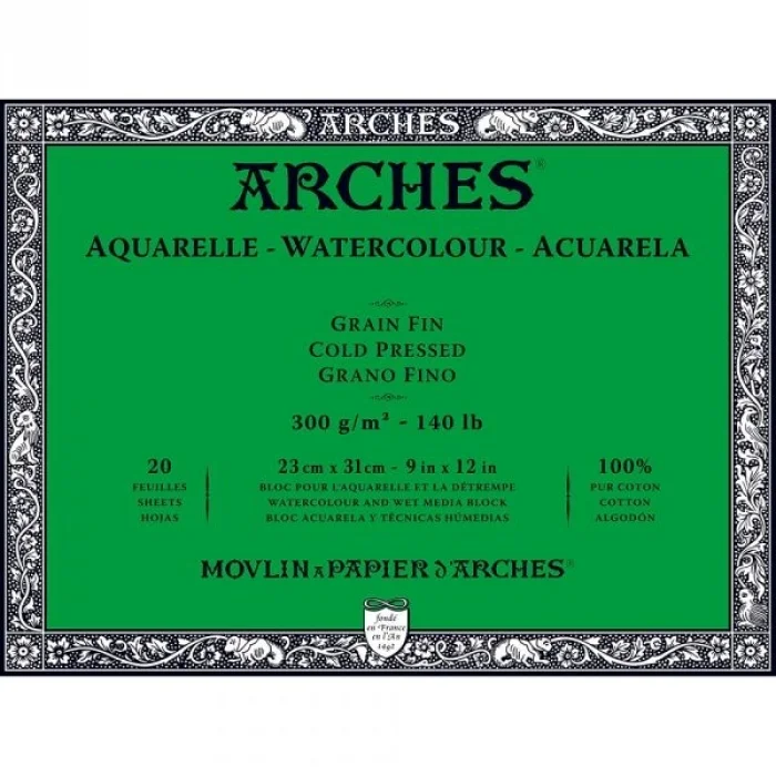Arches Sulu Boya Defteri Blok Soğuk Baskı - Orta Doku 300 gr. 23x31 cm. 20 Yaprak