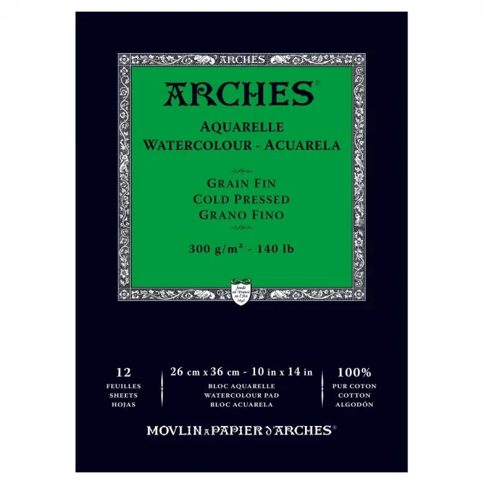 Arches Sulu Boya Defteri Blok Soğuk Baskı - Orta Doku 300 gr. 26x36 cm. 12 Yaprak