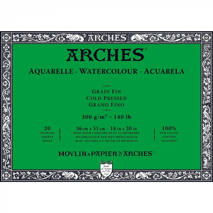 Arches Sulu Boya Defteri Blok Soğuk Baskı - Orta Doku 300 gr. 36x51 cm. 20 Yaprak
