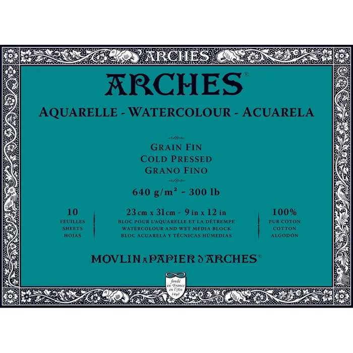 Arches Sulu Boya Defteri Blok Soğuk Baskı - Orta Doku 640 gr. 23x31 cm. 10 Yaprak