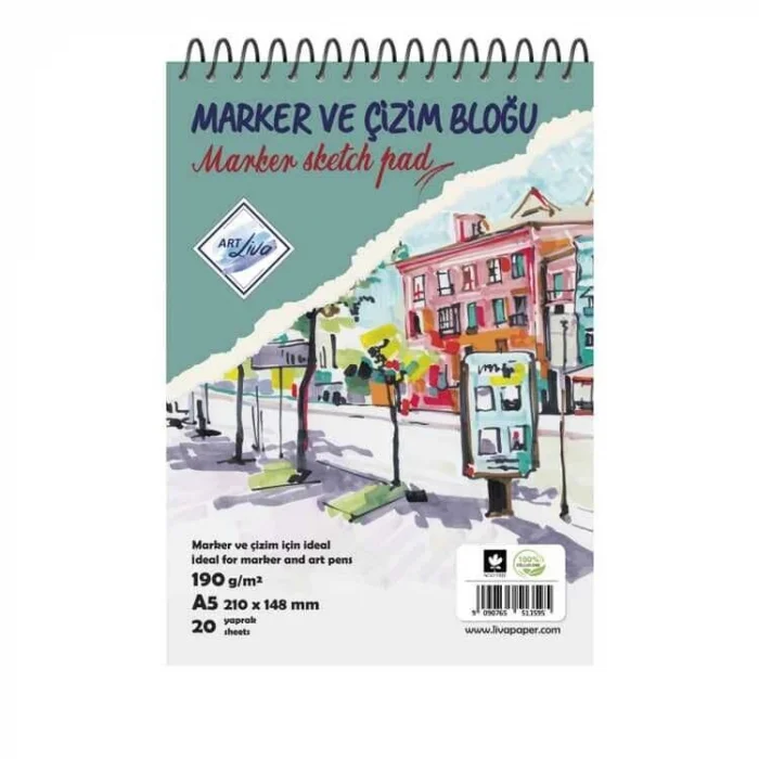 Art Liva Marker ve Çizim Defteri 190 gr. A5 20 yaprak