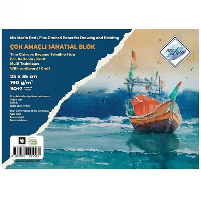 Art Liva Resim Defteri Fon Kartonlu 25x35 190 Gr.30+5+2 Kraft Yp. (SD-110)