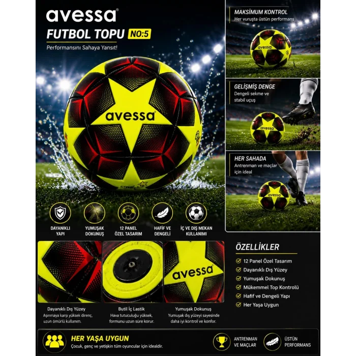 Avessa Estrella Futbol Topu 12 Panel No5 Sarı