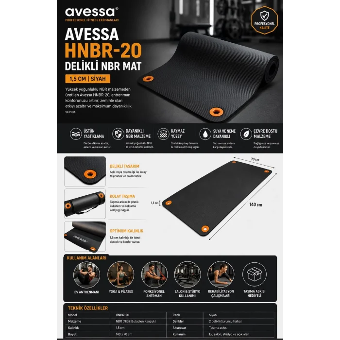 Avessa Hnbr-20 Delikli Nbr Mat 1,5 Cm Siyah