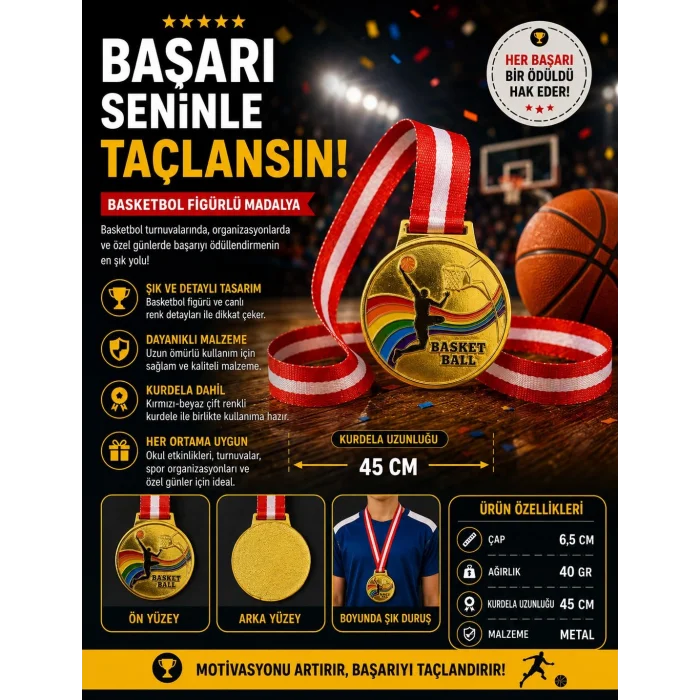 Avessa Mad-Bas-2 Basketbol Figürlü Madalya 6.5 Cm