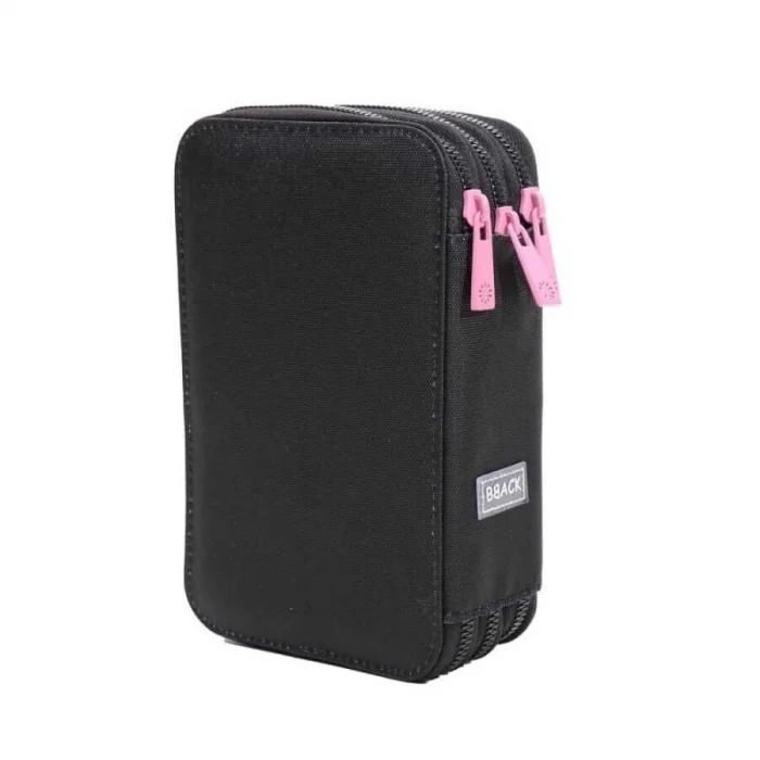 Bback 3 Katlı Kalem Çantası / Kalemlik / Kalem Kutusu Black Pink