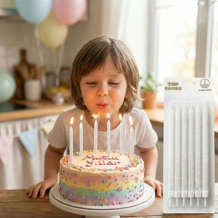 Beyaz Simli Pasta Mumları 6 Adet – Şık Doğum Günü Mum Seti