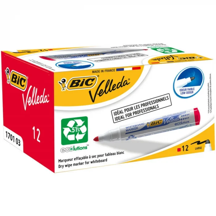 Bic Velleda 1701 Beyaz Tahta Kalemi Kırmızı 12li Kutu