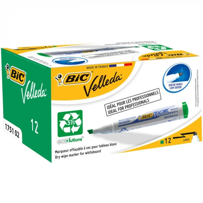 Bic Velleda 1751 Kesik Uç Beyaz Tahta Kalemi Yeşil 12li Kutu