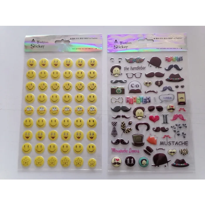 Bıyık ve Emojiler 3D Kabartmalı Sticker Çıkartma seti