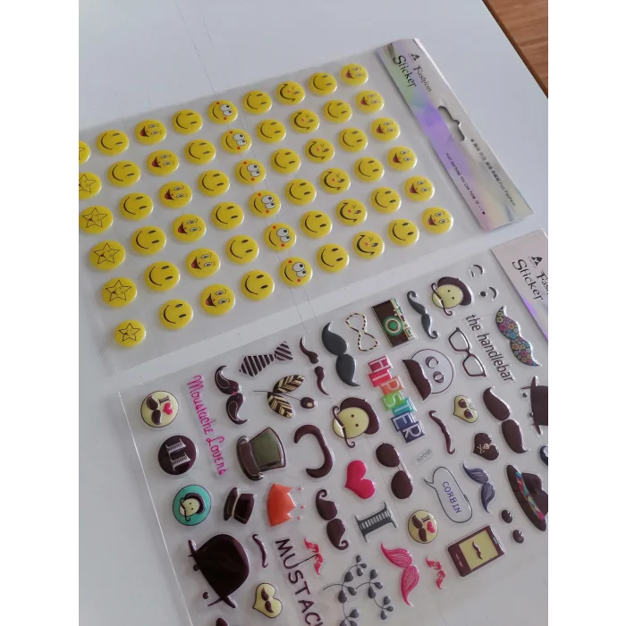 Bıyık ve Emojiler 3D Kabartmalı Sticker Çıkartma seti