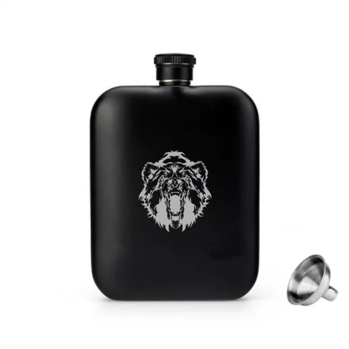 British Mat Siyah Vahşi Ayı Oval Çelik Cep İçki Matarası 4oz 120ml