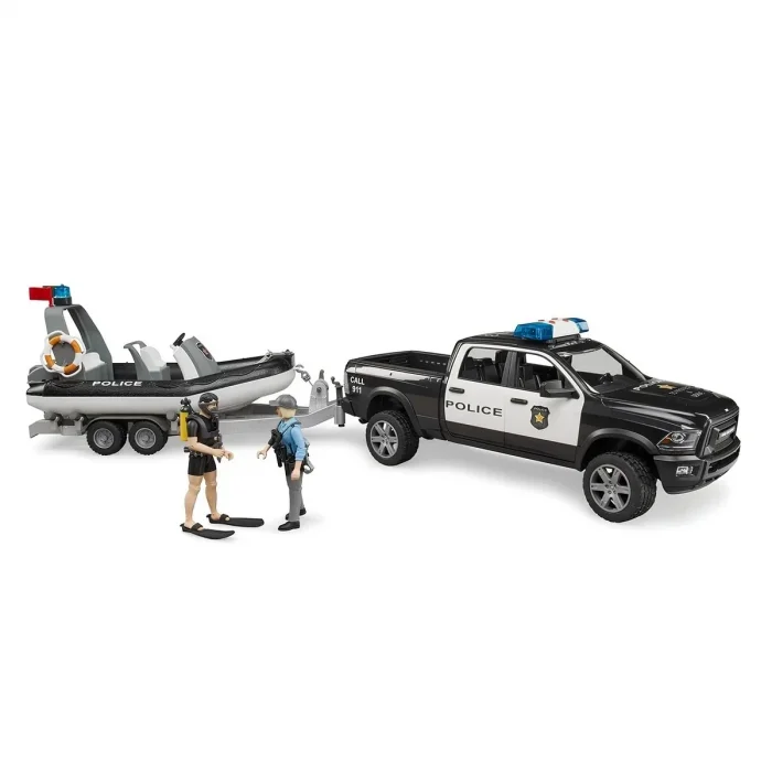 Bruder Ram 2500 Polis Aracı,Römork,Zodyak, 2 Figür ve Aksesuarlar