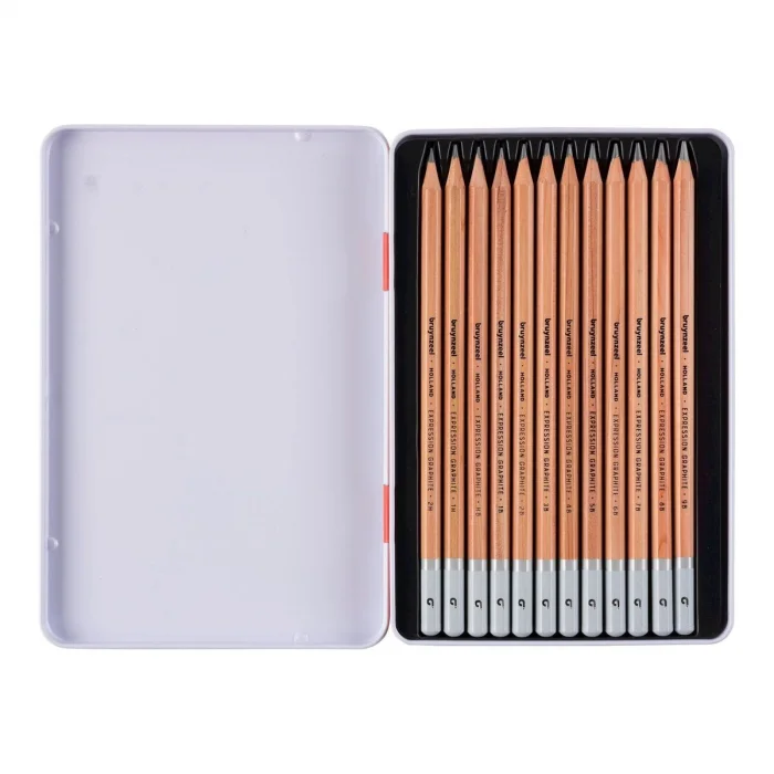Bruynzeel Expression Graphite Dereceli Kalem Karakalem Eskiz Çizim Seti 12li Metal Kutu