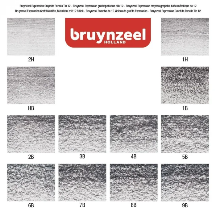 Bruynzeel Expression Graphite Dereceli Kalem Karakalem Eskiz Çizim Seti 12li Metal Kutu