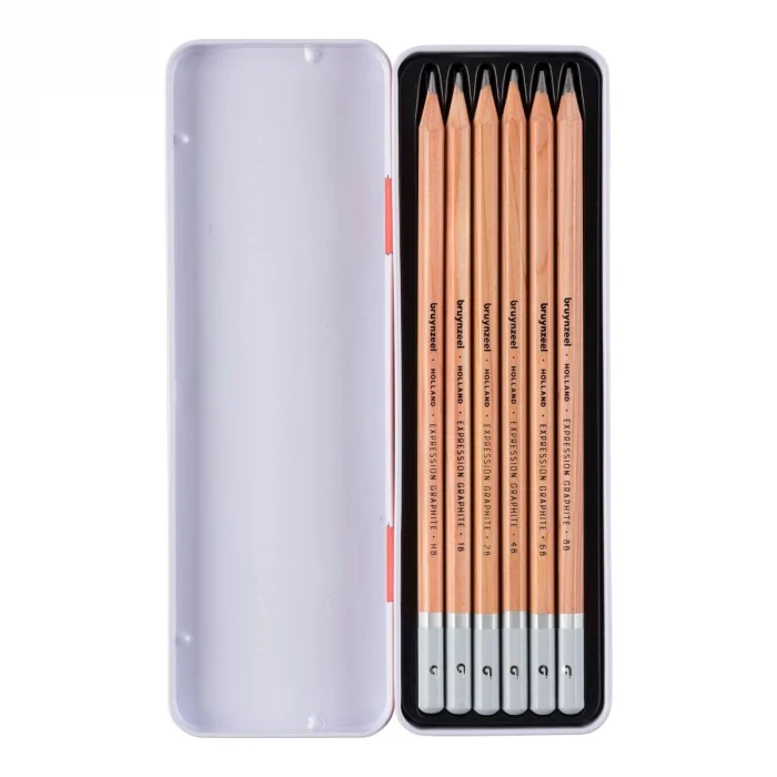 Bruynzeel Expression Graphite Dereceli Kalem Karakalem Eskiz Çizim Seti 6lı Metal Kutu