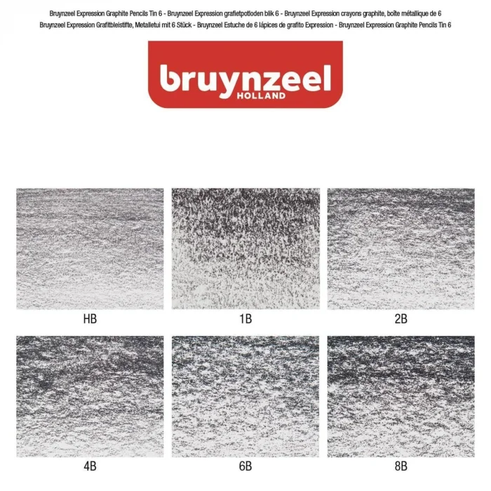 Bruynzeel Expression Graphite Dereceli Kalem Karakalem Eskiz Çizim Seti 6lı Metal Kutu