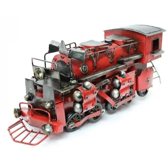 Buharlı Tren Lokomotifi Elyapımı Eskitilmiş Biblo Kırmızı 43cm