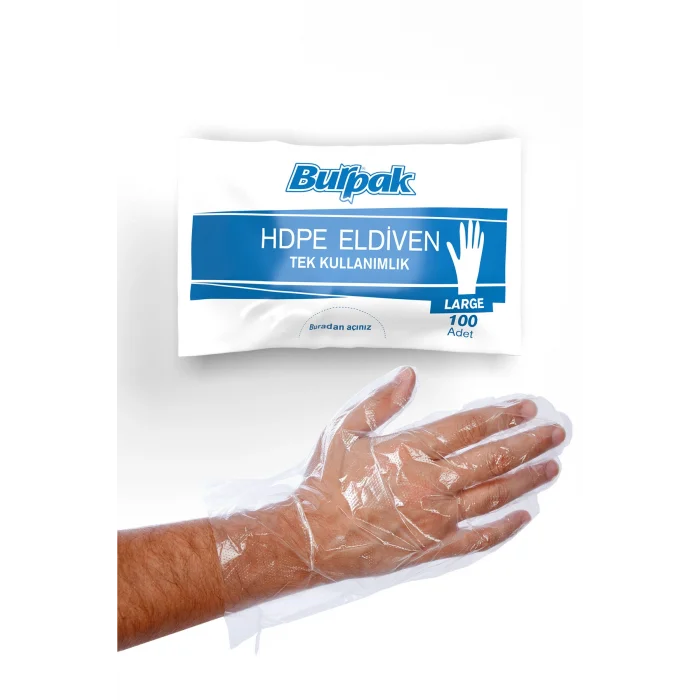 Burpak Şeffaf Eldiven HDPE L 100 Adet