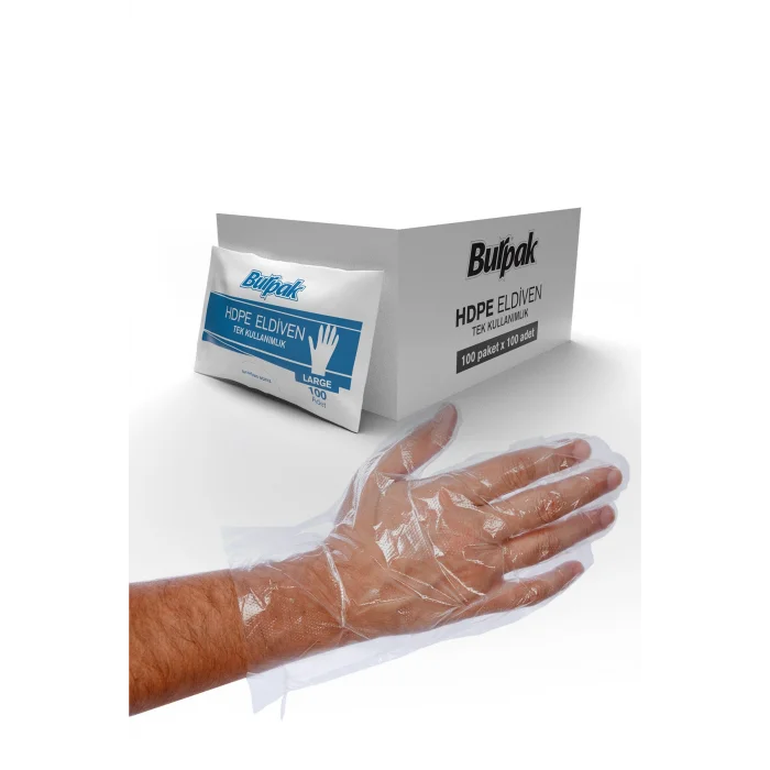 Burpak Şeffaf Eldiven HDPE L 100 Adet x 100 Paket - Koli