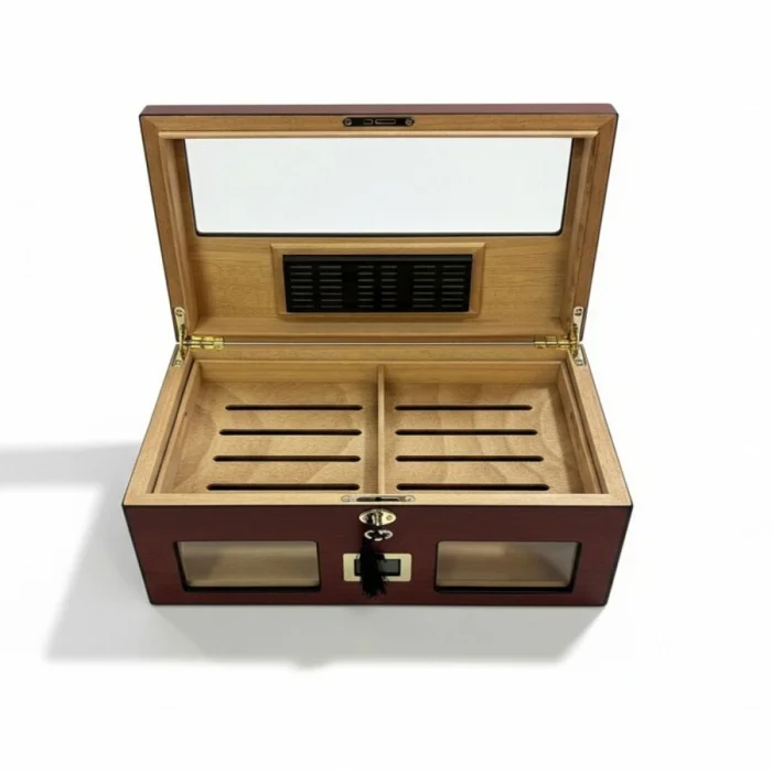 Camlı Puro Kutusu Humidor Mat Maun Vişne 100s