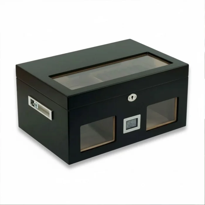 Camlı Puro Kutusu Humidor Mat Siyah 100s