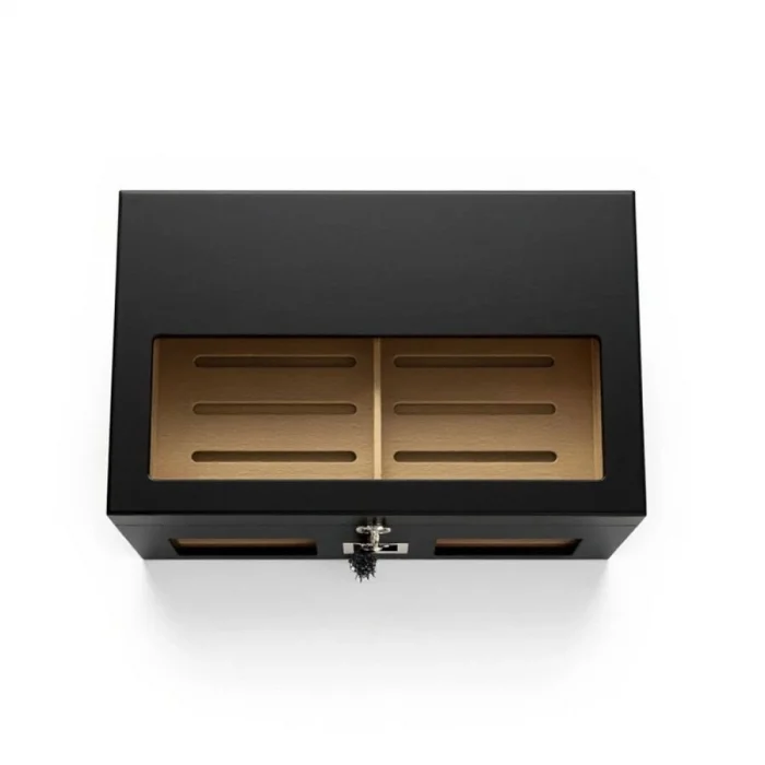 Camlı Puro Kutusu Humidor Mat Siyah 100s
