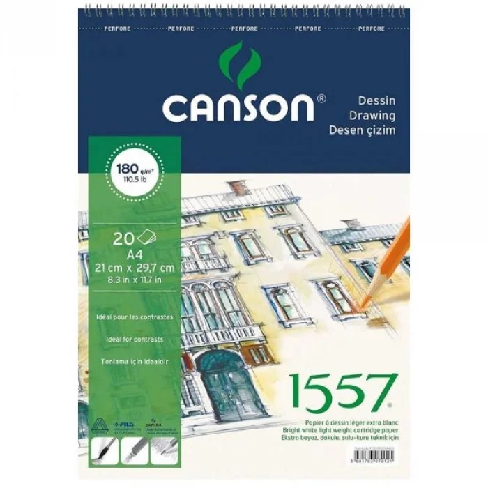 Canson 1557 Dessin Resim ve Eskiz Çizim Defteri 180 gr. A4 20 Sayfa
