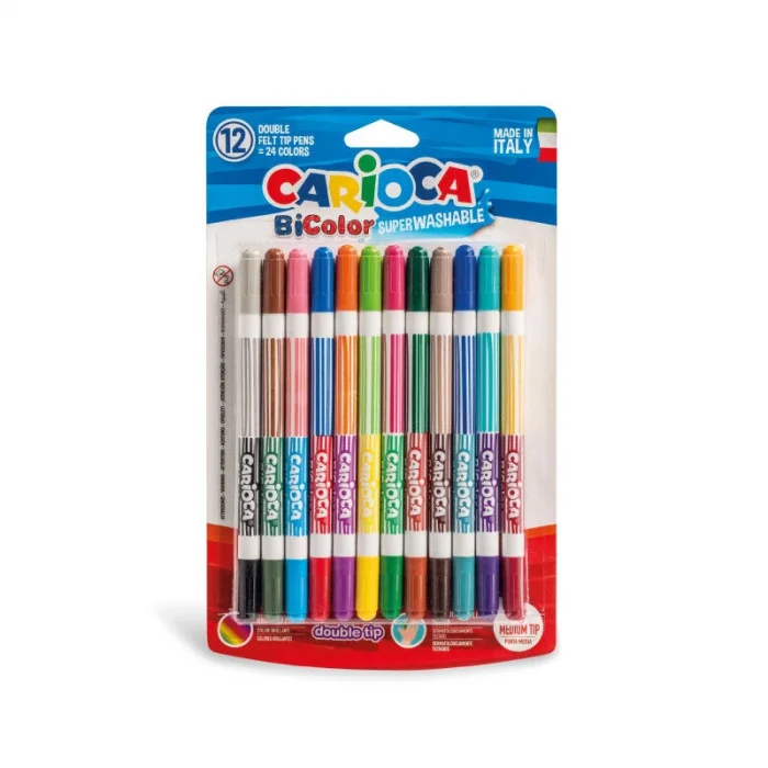 Carioca Bicolor Süper Yıkanabilir Çift Uçlu Keçeli Boya Kalemi 12li (24 Renk)