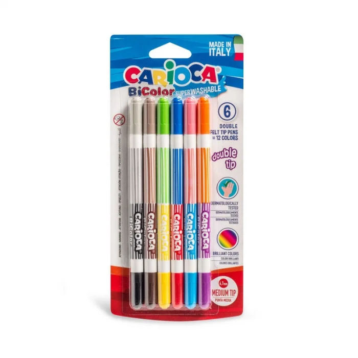 Carioca Bicolor Süper Yıkanabilir Çift Uçlu Keçeli Boya Kalemi 6lı (12 Renk)