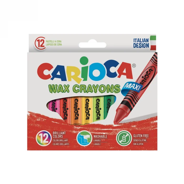 Carioca Wax Crayons Maxi Yıkanabilir Jumbo Mum Boya 12 Renk