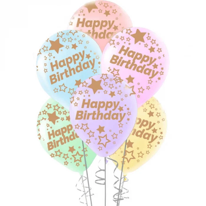 Çepeçevre Yıldızlı Happy Birthday Baskılı Karışık Renk Makaron Balon 11
