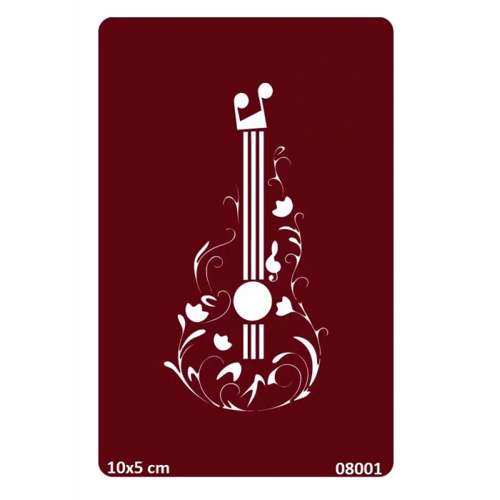 Çiçekli Gitar Geçici Dövme Şablonu Kına Kalıpları